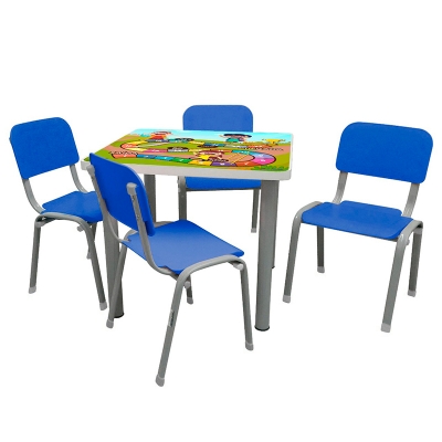 Mesa Adesivada com 4 Cadeiras WP Kids Azul