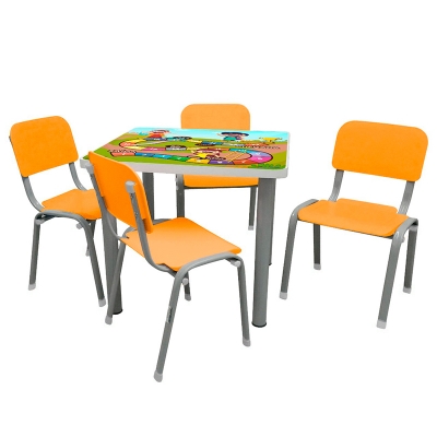 Mesa Adesivada com 4 Cadeiras WP Kids Laranja