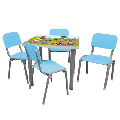 Mesa Adesivada com 4 Cadeiras WP Kids Azul Pastel