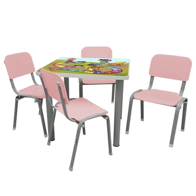 Mesa Adesivada com 4 Cadeiras WP Kids Rosa Pastel