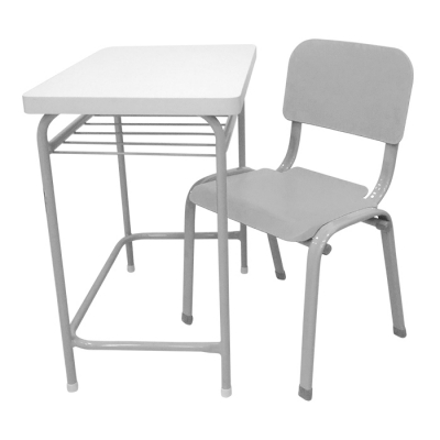 Carteira Escolar Infantil com Cadeira Cinza Pastel