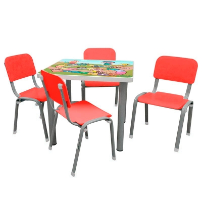 Mesa Adesivado com 4 Cadeiras WP Kids Vermelhas