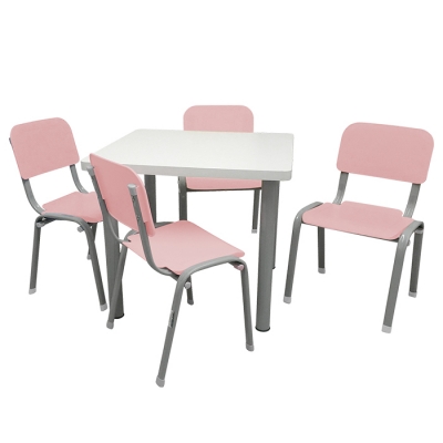 Mesa Lisa com 4 Cadeiras WP Kids Rosa Pastel